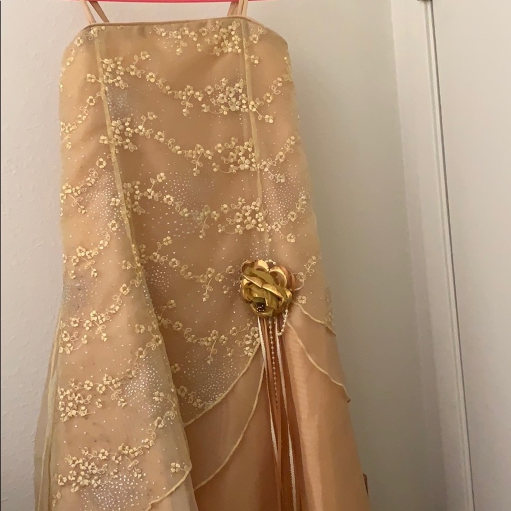 Silky Gold Girls Glitter Gown